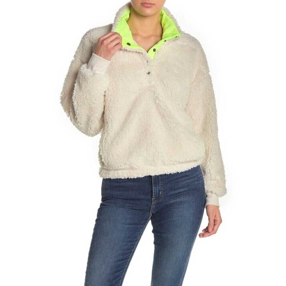 Abound Women's sweatshirt Faux Shearling Fleece Pullover In Ivory Dove Size M